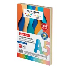 Бумага цветная МАЛОГО ФОРМАТА 10 цветов, BRAUBERG MULTICOLOR А5, 80 г/м2, 100 л., (10 цветов x 10 листов), 116406