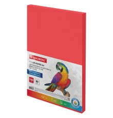 Бумага цветная BRAUBERG, А4, 80 г/м2, 100 л., интенсив, ЯРКО-КРАСНАЯ, для офисной техники, 116562