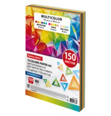 Бумага цветная 15 цветов BRAUBERG MULTICOLOR А4, 80 г/м2, 150 л. (15 цветов x 10 листов), 116648
