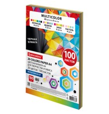 Бумага цветная 20 цветов BRAUBERG MULTICOLOR А4, 80 г/м2, 100 л. (20 цветов x 5 листов), 116649