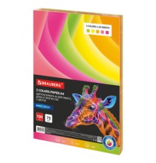 Бумага цветная BRAUBERG, А4, 75 г/м2, 100 л. (5 цветов х 20 листов), НЕОН, для офисной техники, 116667