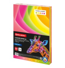 Бумага цветная BRAUBERG, А4, 75 г/м2, 250 л. (5 цветов х 50 листов), НЕОН, для офисной техники, 116668