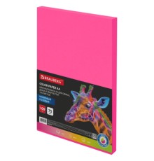 Бумага цветная BRAUBERG, А4, 75 г/м2, 100 л., НЕОН, розовая, для офисной техники, 116669