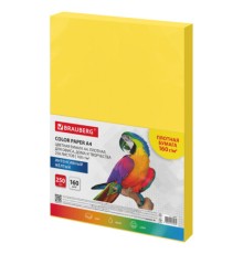 Бумага цветная ПЛОТНАЯ BRAUBERG, А4, 160 г/м2, 250 л., желтая, интенсив, для печати, творчества, 116674