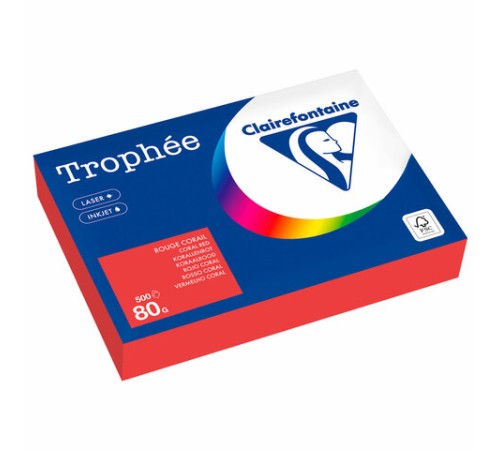 Бумага цветная CLAIREFONTAINE, А4, 80 г/м2, 500 л., интенсив, кораллово-красный, Франция, 8175PC