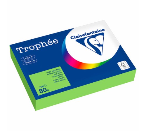 Бумага цветная CLAIREFONTAINE, А4, 80 г/м2, 500 л., интенсив, ярко-зеленый, Франция, 1875C, 1875PC