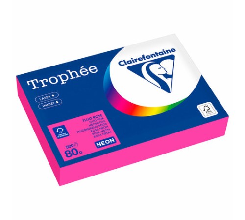 Бумага цветная CLAIREFONTAINE, А4, 80 г/м2, 500 л., неон, розовый, Франция, 2973PC