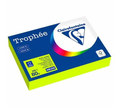 Бумага цветная CLAIREFONTAINE, А4, 80 г/м2, 500 л., неон, желтый, Франция, 2977PC