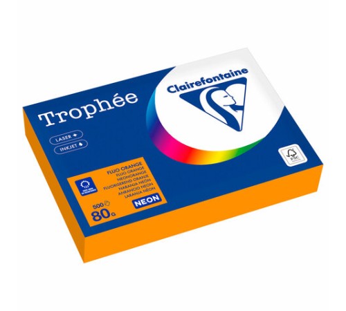 Бумага цветная CLAIREFONTAINE, А4, 80 г/м2, 500 л., неон, оранжевый, Франция, 2978C, 2978PC