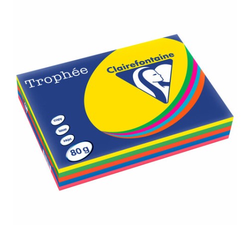 Бумага цветная CLAIREFONTAINE, А4, 80 г/м2, 500 л. (5 цветов x 100 л.), микс интенсив, Франция, 1704SC