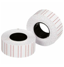 Этикет-лента 21х12 мм, прямоугольная, белая с красной полосой, КОМПЛЕКТ 10 рулонов по 1000 этикеток, 117546