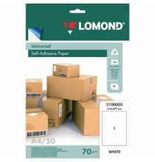 Этикетка самоклеящаяся 210х297 мм, 1 этикетка, белая, 70 г/м2, 50 листов, LOMOND, 2100005