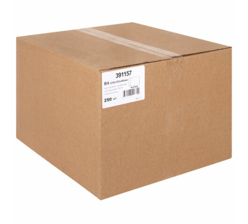 Конверт-пакет В4 объемный (250х353х40 мм), до 300 листов, крафт-бумага, отрывная полоса, 391157