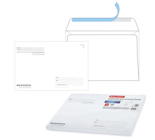 Конверты С4 (229х324 мм), отрывная лента, 