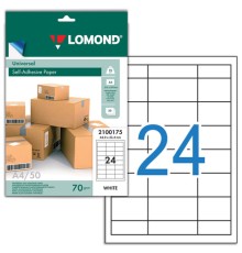 Этикетка самоклеящаяся 64,6х33,4 мм, 24 этикетки, белая, 70 г/м2, 50 листов, LOMOND, 2100175