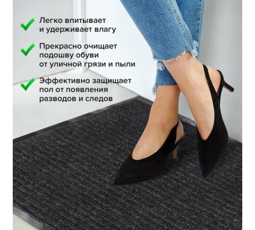 Коврик входной ворсовый влаго-грязезащитный 40х60 см, толщина 7 мм, ребристый, черный, LAIMA, 602863 Коврик входной ворсовый влаго-грязезащитный 40х60 см, толщина 7 мм, ребристый, черный, LAIMA, 602863