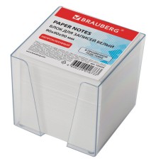 Блок для записей BRAUBERG в подставке прозрачной, куб 9х9х9 см, белый, белизна 95-98%, 122223