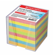 Блок для записей BRAUBERG в подставке прозрачной, куб 9х9х9 см, цветной, 122225