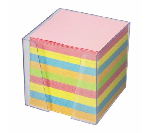 Блок для записей BRAUBERG в подставке прозрачной, куб 9х9х9 см, цветной, 122225