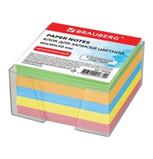 Блок для записей BRAUBERG в подставке прозрачной, куб 9х9х5 см, цветной, 122226