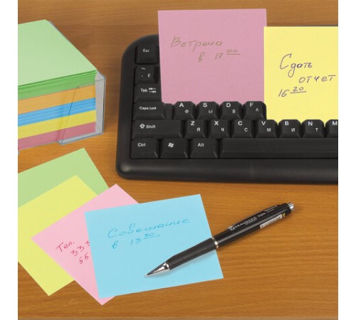 Блок для записей BRAUBERG в подставке прозрачной, куб 9х9х5 см, цветной, 122226