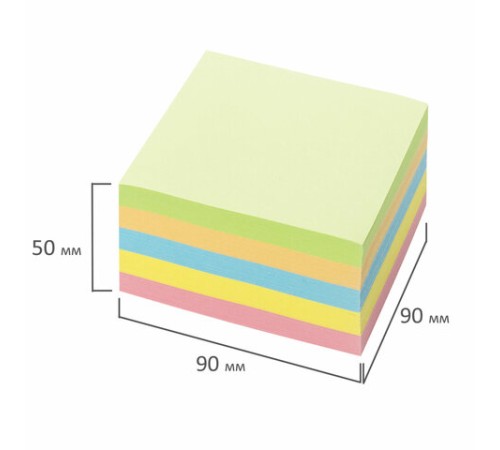 Блок для записей BRAUBERG непроклеенный, куб 9х9х5 см, цветной, 122339