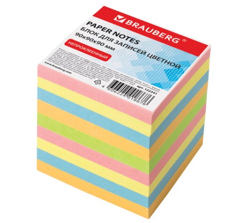 Блок для записей BRAUBERG непроклеенный, куб 9х9х9 см, цветной, 122341