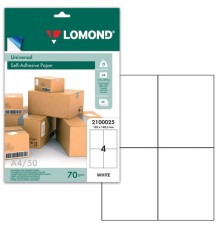 Этикетка самоклеящаяся 105х148,5 мм, 4 этикетки, белая, 70 г/м2, 50 листов, LOMOND, 2100025