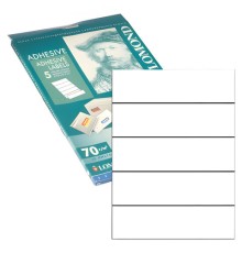 Этикетка самоклеящаяся 210х57 мм, 5 этикеток, белая, для папок-регистраторов, 70 г/м2, 50 листов, LOMOND, 2100245