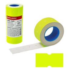 Этикет-лента 21х12 мм, прямоугольная, желтая, комплект 5 рулонов по 600 шт., BRAUBERG, 123569