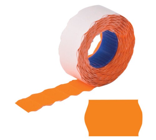 Этикет-лента 22х12 мм, волна, оранжевая, комплект 5 рулонов по 800 шт., BRAUBERG, 123574