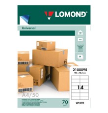 Этикетка самоклеящаяся 105х42,3 мм, 14 этикеток, белая, 70 г/м2, 50 листов, LOMOND, 2100095