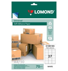 Этикетка самоклеящаяся 70х32 мм, 27 этикеток, белая, 70 г/м2, 50 листов, LOMOND, 2100185
