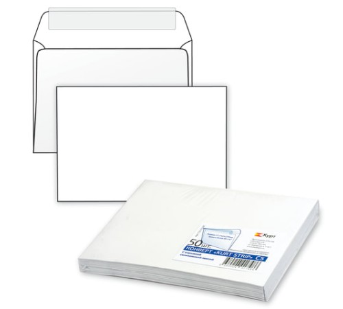 Конверты С5 (162х229 мм), отрывная лента, 80 г/м2, КОМПЛЕКТ 50 шт., внутренняя запечатка, С50.10.50С