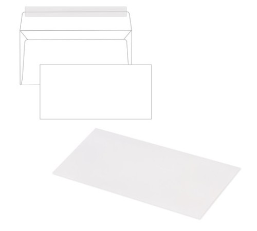 Конверты Е65 (110х220 мм), отрывная лента, 80 г/м2, КОМПЛЕКТ 1000 шт., 41623