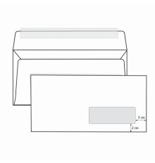 Конверты Е65 (110х220 мм) ПРАВОЕ ОКНО, отрывная лента, 80 г/м2, КОМПЛЕКТ 1000 шт., 41391