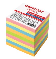 Блок для записей ОФИСМАГ непроклеенный, куб 9х9х9 см, цветной, 124444
