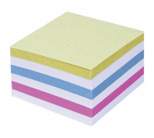 Блок для записей STAFF непроклеенный, куб 9х9х5 см, цветной, чередование с белым, 126365