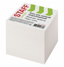 Блок для записей STAFF непроклеенный, куб 9х9х9 см, белый, белизна 90-92%, 126366