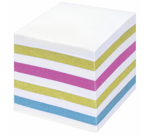 Блок для записей STAFF непроклеенный, куб 9х9х9 см, цветной, чередование с белым, 126367