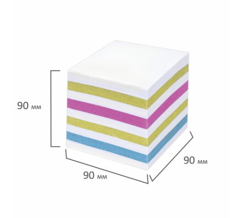 Блок для записей STAFF непроклеенный, куб 9х9х9 см, цветной, чередование с белым, 126367