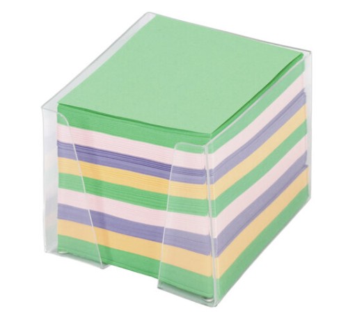 Блок для записей ОФИСМАГ в подставке прозрачной, куб 9х9х9 см, цветной, 127799
