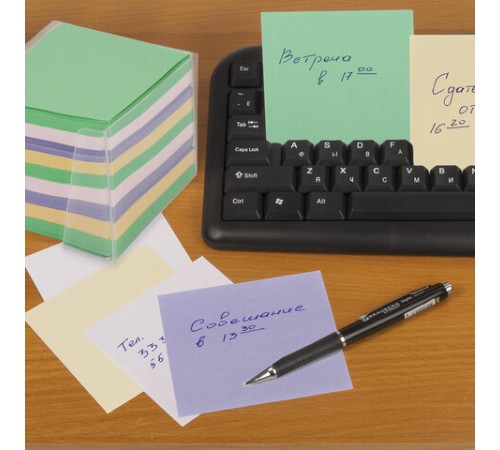 Блок для записей ОФИСМАГ в подставке прозрачной, куб 9х9х9 см, цветной, 127799