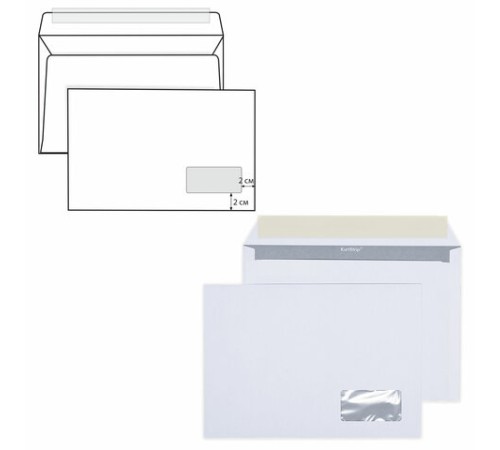 Конверты С5 (162х229 мм) ПРАВОЕ ОКНО, отрывная лента, 80 г/м2, КОМПЛЕКТ 1000 шт., внутренняя запечатка С5.03СО