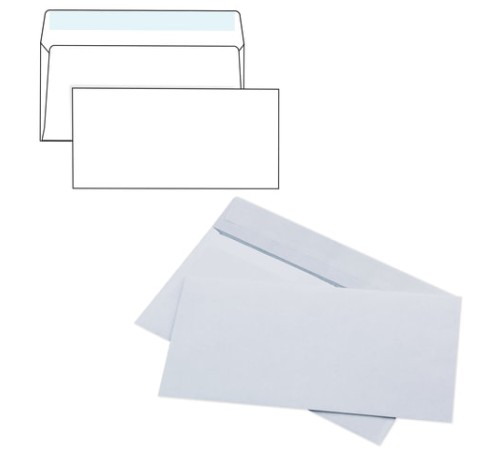 Конверты E65 (110х220 мм), отрывная лента, 80 г/м2, КОМПЛЕКТ 1000 шт., внутренняя запечатка, Е65.01С