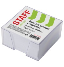 Блок для записей STAFF в подставке прозрачной, куб 9х9х5 см, белый, белизна 90-92%, 129193