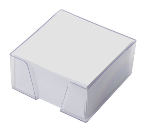 Блок для записей STAFF в подставке прозрачной, куб 9х9х5 см, белый, белизна 90-92%, 129193