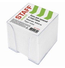 Блок для записей STAFF в подставке прозрачной, куб 9х9х9 см, белый, белизна 90-92%, 129201
