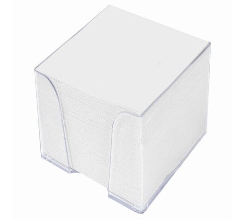 Блок для записей STAFF в подставке прозрачной, куб 9х9х9 см, белый, белизна 90-92%, 129201