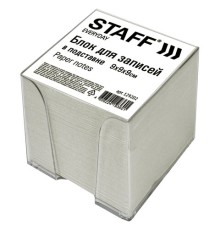 Блок для записей STAFF в подставке прозрачной, куб 9х9х9 см, белый, белизна 70-80%, 129202